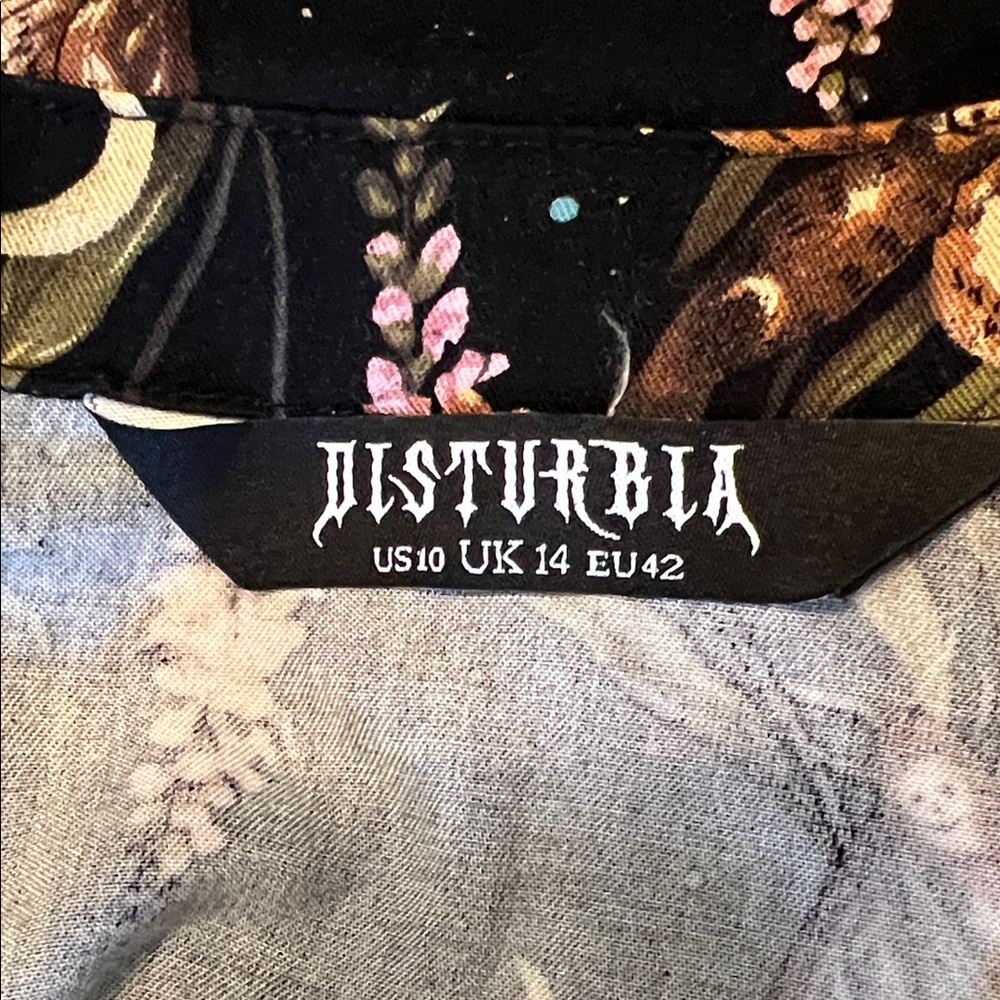 Disturbia Black Moth & Moon Button-Up Dress with back tie. - Picture 6 of 7
